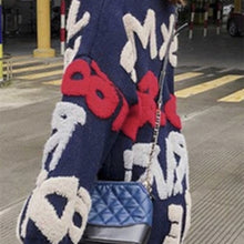 画像をギャラリービューアに読み込む, カーディガン ルーズニット ボア 英字ロゴ オーバーサイズ