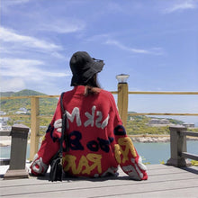 画像をギャラリービューアに読み込む, カーディガン ルーズニット ボア 英字ロゴ オーバーサイズ