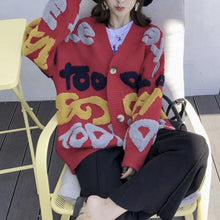 画像をギャラリービューアに読み込む, カーディガン ルーズニット ボア 英字ロゴ オーバーサイズ