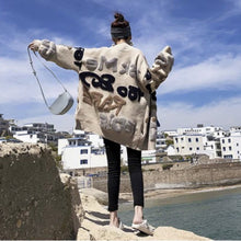 画像をギャラリービューアに読み込む, カーディガン ルーズニット ボア 英字ロゴ オーバーサイズ