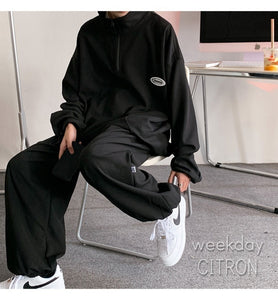 セットアップ ハーフジップ ワッフル トップス × パンツ