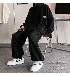 セットアップ ハーフジップ ワッフル トップス × パンツ