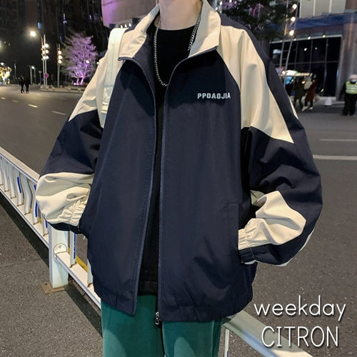 バイカラー レタリング ジャケット ナイロンジャケット メンズ レディース 全2色 ルーズ 春秋
