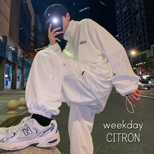 セットアップ ハーフジップ ワッフル トップス × パンツ