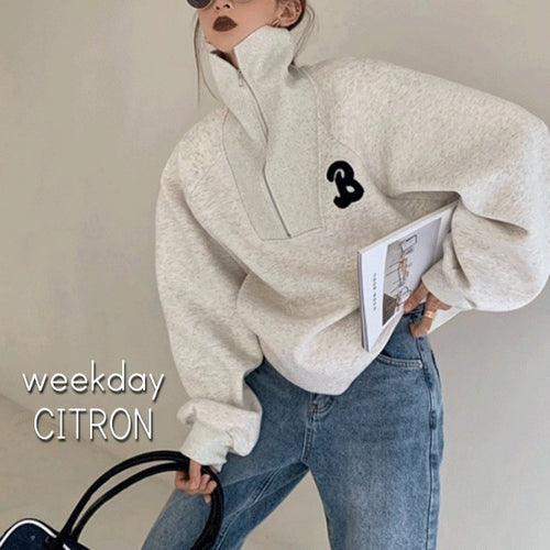 ハーフジップ トレーナー オーバーサイズ スウェット トレーナー ハイネック