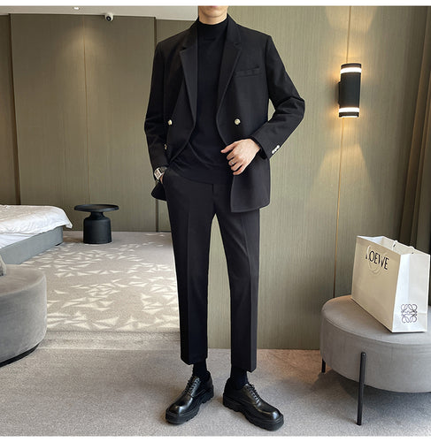 メンズ セットアップ スーツ ダブル セットアップ 秋冬 韓国
