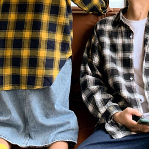チェック ルーズ シャツ 2色 レトロ ユニセックス シャツ 韓国 レディース  メンズ