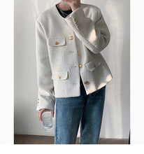 画像をギャラリービューアに読み込む, 大人気 ツイード ジャケット 韓国風 ツイード ジャケット ラグジュアリー ノーカラー パーティ スタイリッシュ 春秋冬活躍