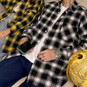 チェック ルーズ シャツ 2色 レトロ ユニセックス シャツ 韓国 レディース  メンズ