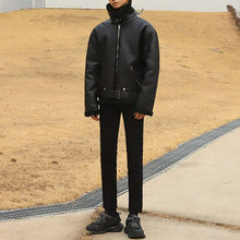 画像をギャラリービューアに読み込む, ボア レザージャケット アウター ジャケット 韓国 エコレザー 冬 メンズ  ブラック