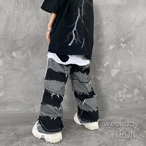 メンズ クラッシュデニム ワイドパンツ ダメージ加工 ジーンズ