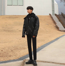 画像をギャラリービューアに読み込む, ボア レザージャケット アウター ジャケット 韓国 エコレザー 冬 メンズ  ブラック
