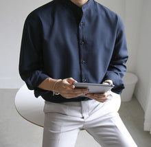 画像をギャラリービューアに読み込む, シャツ メンズ シンプル ノーカラー シャツ カジュアル 韓国