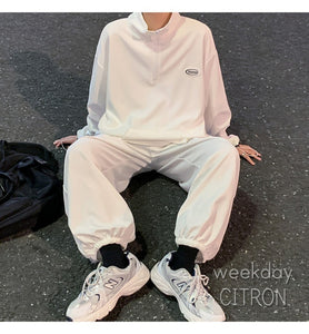 セットアップ ハーフジップ ワッフル トップス × パンツ