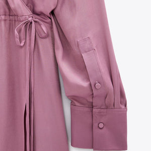 ZARA ザラサテンテイスト ラップワンピースレーヨンペールピンクレディース0003340
