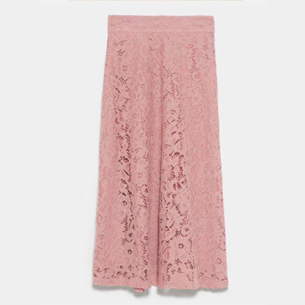 ZARA ザラ レース フレア ロングスカート ピンク　春秋向け