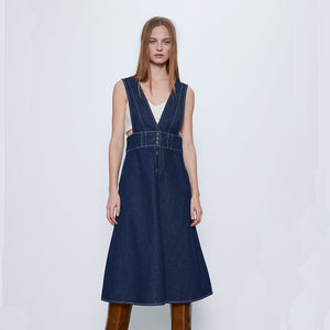ZARA ザラ ボタンアップ仕様デニムジャンパースカート青 5899066