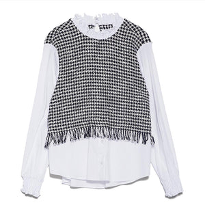 ZARA ツイード生地コントラストトップス　ブラウス レディース 夏秋向け 8811175