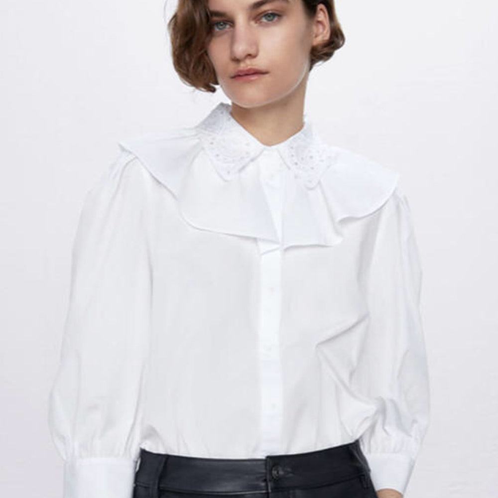 ZARA ザラ 刺繍入りフリルトップス レデイース ブラウス シャツ  2020新品 春夏秋向け 1971058
