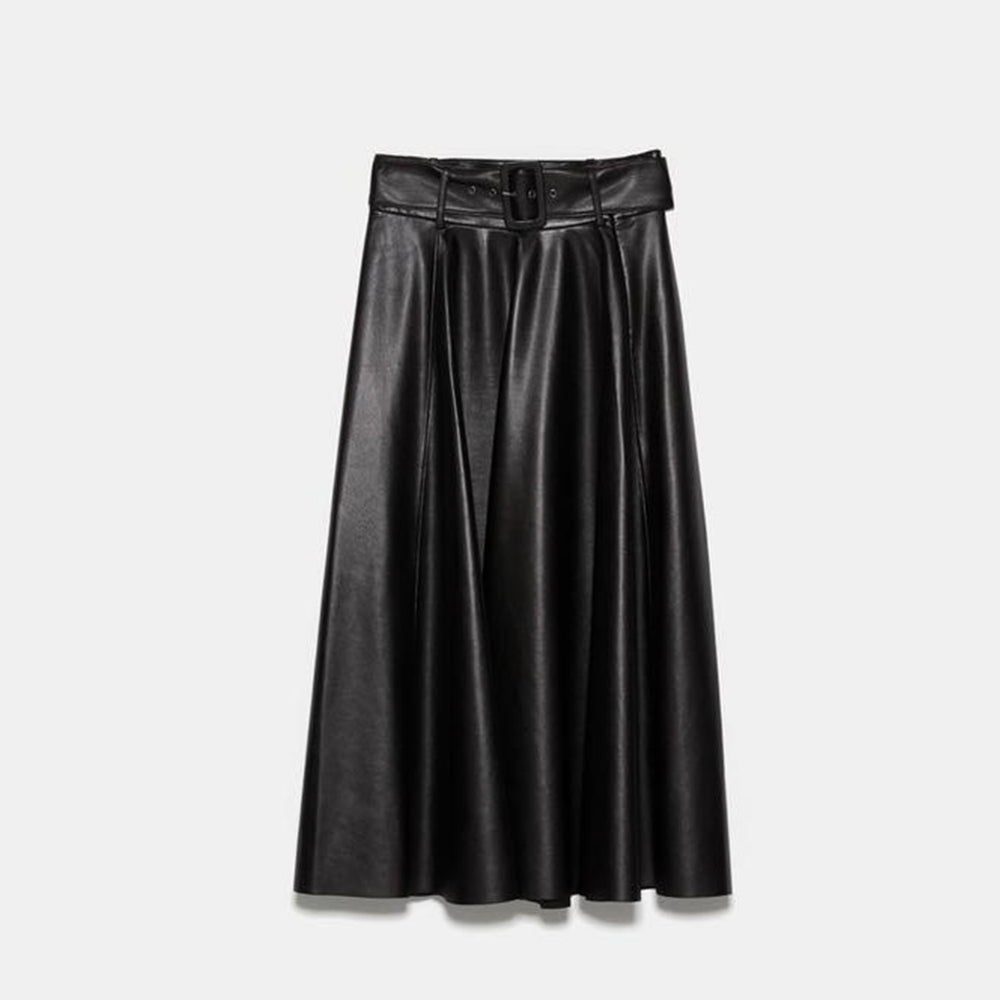 ZARA ベルト付きレザーテイストスカート ブラック　秋冬向け　2969249