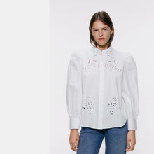 画像をギャラリービューアに読み込む, ZARA ザラ 刺繍入りポプリンチェストシャツ セックシ 綿素材 デートホワイト 4786288