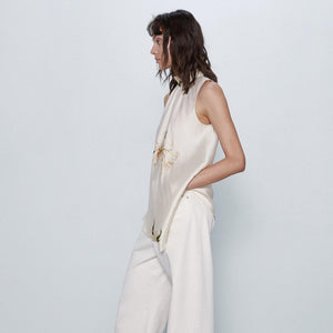 ZARA ザラ サテン地 プリントブラウス ゆり カサブランカフラワー レディース 夏秋向け 2655238