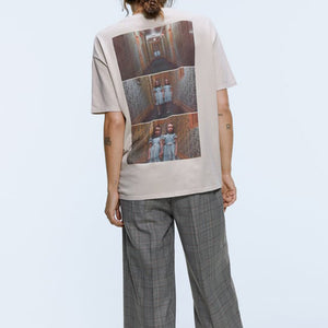 ZARA ザラ シャイニング　ラウンドネック半袖Tシャツ　Tシャツ レディース　ベージュ 夏向け 5643451