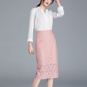 ZARA ザラ レース フレア ロングスカート ピンク　春秋向け