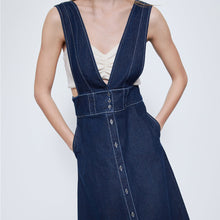 画像をギャラリービューアに読み込む, ZARA ザラ ボタンアップ仕様デニムジャンパースカート青 5899066