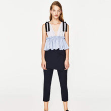 画像をギャラリービューアに読み込む, ZARA ザラ コントラストストライプトップス ブルー 青 夏秋向け 可愛い 新品