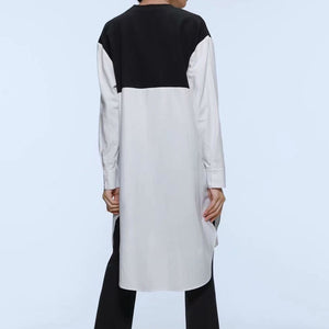 ZARA　ザラ ロング丈コントラスト　ブラウス シャツ 夏秋向け 新品 ワンピース ホワイト＆ブラック