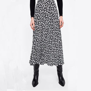 ZARA M フラワー柄 ロング Aライン スカート ブラック 7563040