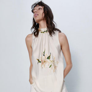 ZARA ザラ サテン地 プリントブラウス ゆり カサブランカフラワー レディース 夏秋向け 2655238