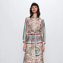 画像をギャラリービューアに読み込む, ZARA ザラ プリント柄シャツワンピース ミディ丈 春秋 2375140