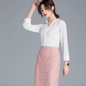 ZARA ザラ レース フレア ロングスカート ピンク　春秋向け