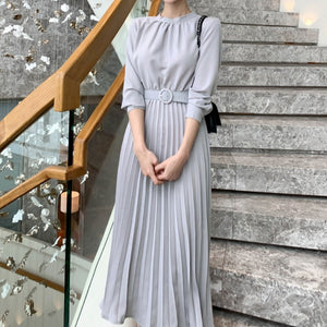 プリーツワンピース ロングワンピ 結婚式 パーティードレス 長袖