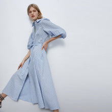 画像をギャラリービューアに読み込む, ZARA ストライプ柄シャツワンピース ブルー 2412470