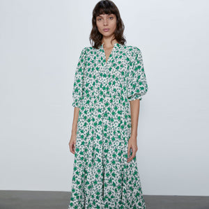 ZARA フラワー柄ワンピース オフホワイト 4786070