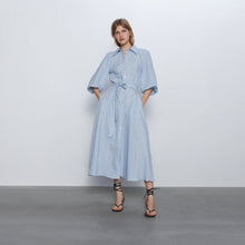 画像をギャラリービューアに読み込む, ZARA ストライプ柄シャツワンピース ブルー 2412470