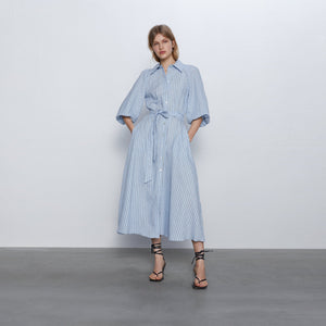 ZARA ストライプ柄シャツワンピース ブルー 2412470
