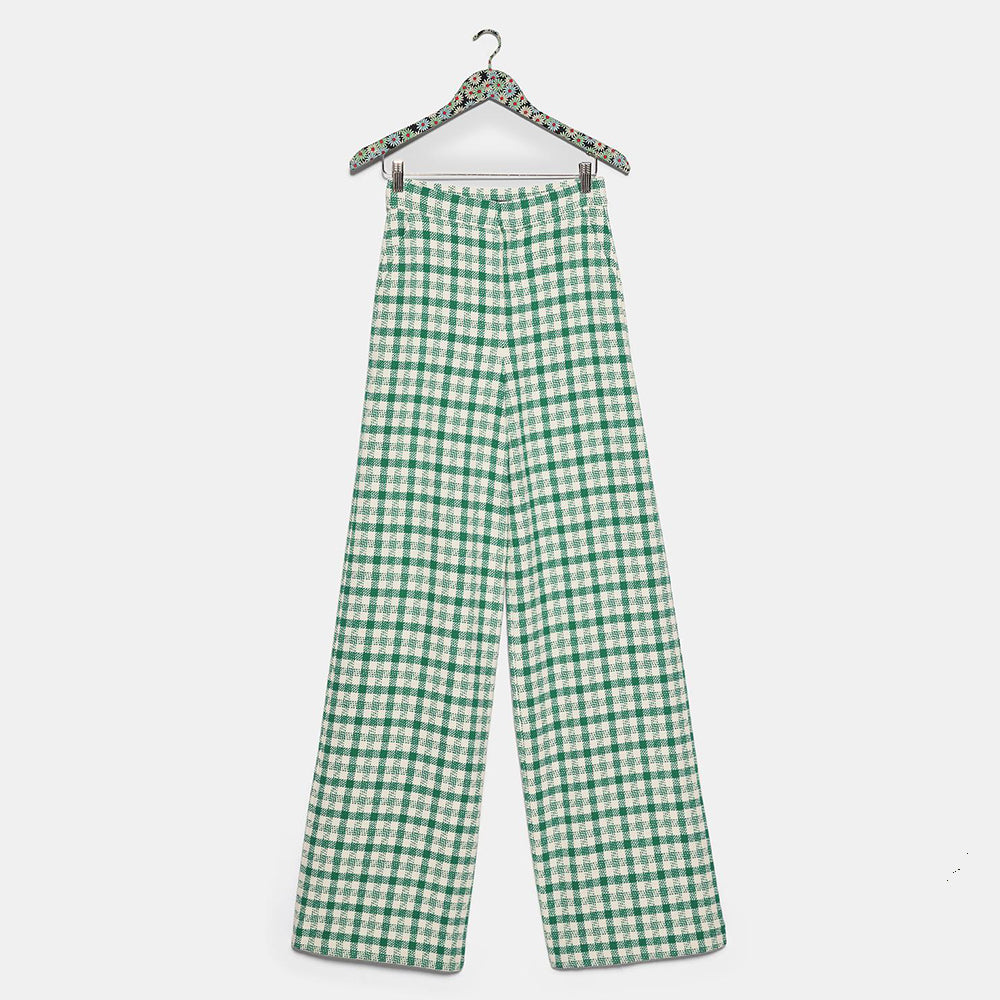 ZARA ザラ チェック柄ツイードパンツ グリーン ホワイト 夏 2306321