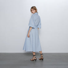 画像をギャラリービューアに読み込む, ZARA ストライプ柄シャツワンピース ブルー 2412470
