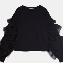 画像をギャラリービューアに読み込む, ZARA ザラ フリル付きプリュムティ刺繍入り生地スウェットシャツ 個性的 春秋 7901157