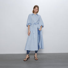 画像をギャラリービューアに読み込む, ZARA ストライプ柄シャツワンピース ブルー 2412470