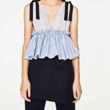 画像をギャラリービューアに読み込む, ZARA ザラ コントラストストライプトップス ブルー 青 夏秋向け 可愛い 新品