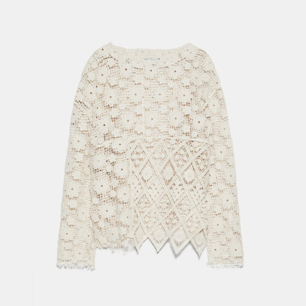 ZARA ザラ クロシェットトップス レディース ホワイト 9173025