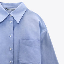画像をギャラリービューアに読み込む, ZARA ザラスプリットスリーブ シャツコットン空色レディース2492576