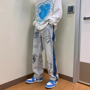 ワイドレッグパンツ ライン ルーズ ロゴ 柄パン ストリート