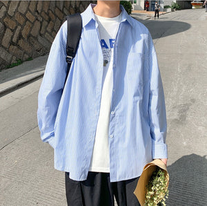 ファッション オーバーサイズ シャツ ストライプ カジュアル