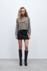 ZARA ザラ フリンジ付きニットセーター グレー レディース 3859001
